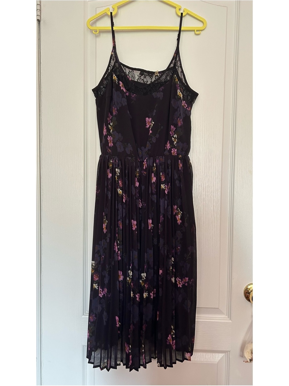💜 Dex Black Floral Lace-Trim Midi Dress with Purple & Pink Accents